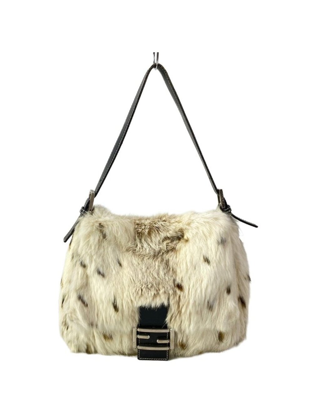 Fendi Shoulder Bag Mamma Bucket Ivory Dark Brown Leather Fur